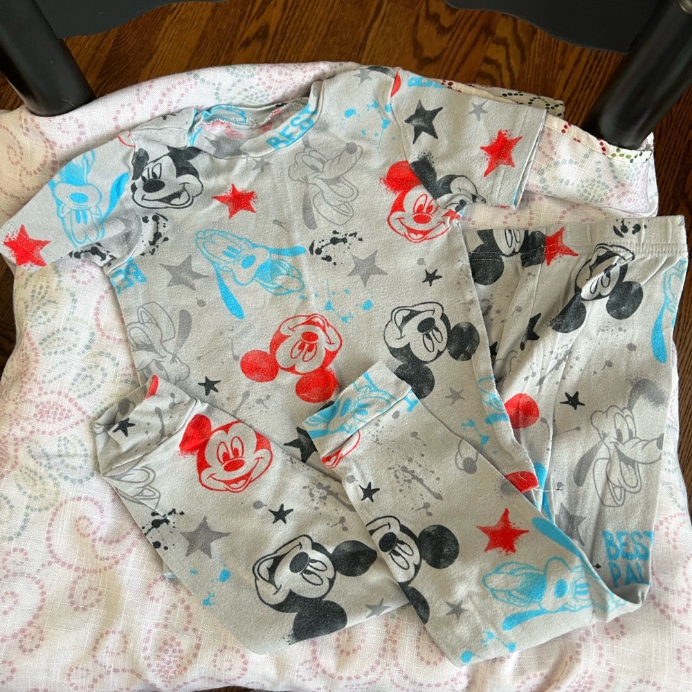Disney Mickey Mouse Kids Pajama Set - Gray with Red and Blue Accents